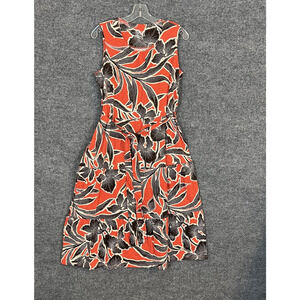 Denim & Company Womens Orange Floral Midi Dress Size Medium Petite Belted Boho